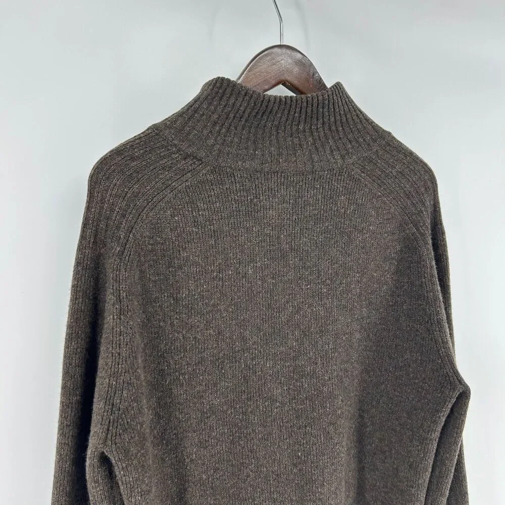 J.Crew 100% Lambswool Full Zip Cardigan Woman's L Brown Chunky Sweater Granny
